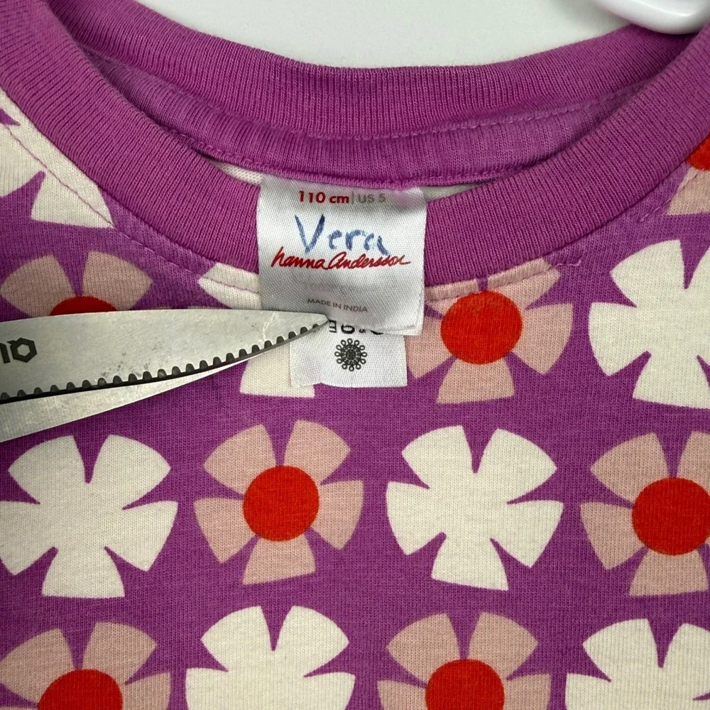Hanna Andersson Dress Girls‎ 5 Purple Floral Scandi Mod Retro Long Sleeve Cotton